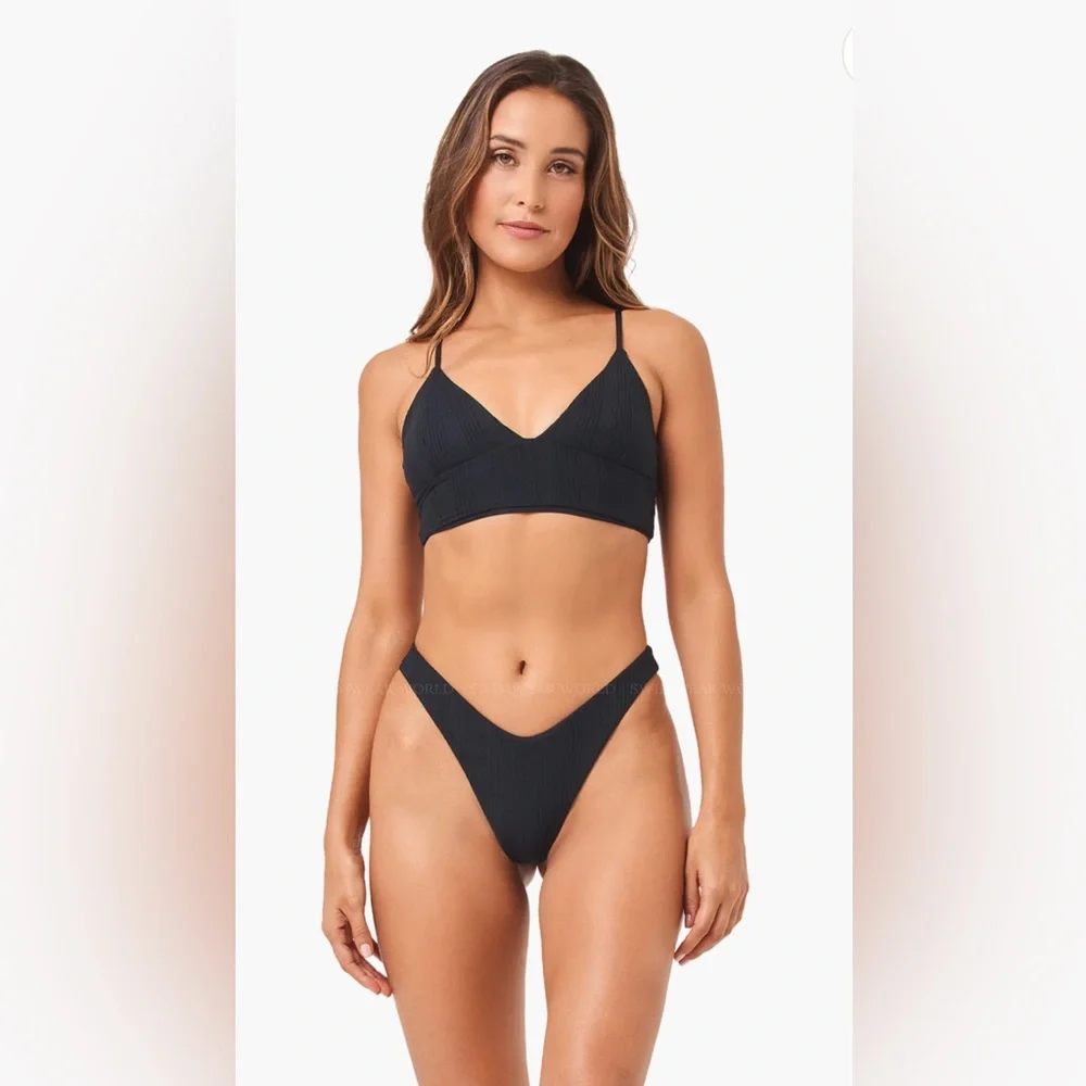 L*Space Winnie Cabana Bikini Top, Black, Size X-Small, $114